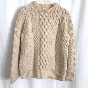 Authentic Handknitted Ireland 100% New Wool  Cream Wool Fishermans Sweater S